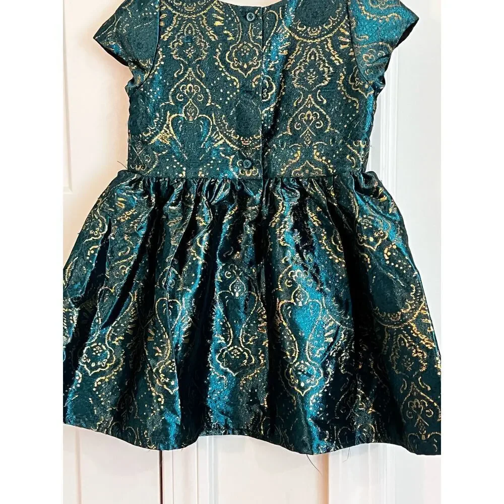 Girls Teal and Gold Party Dress - Picture 6 of 8